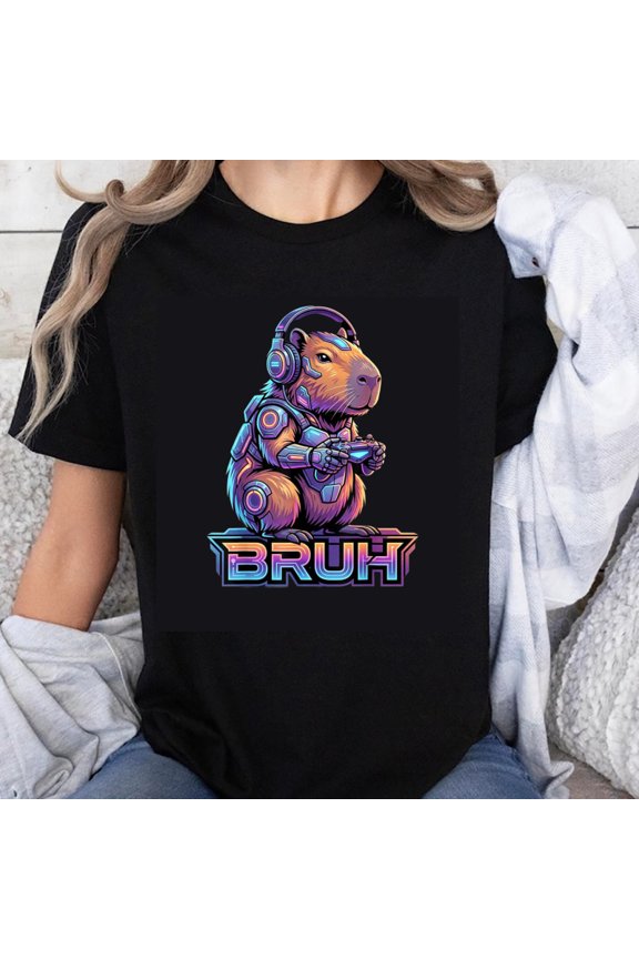 100% Cotton Cyber Capybara With Headphones And Controller