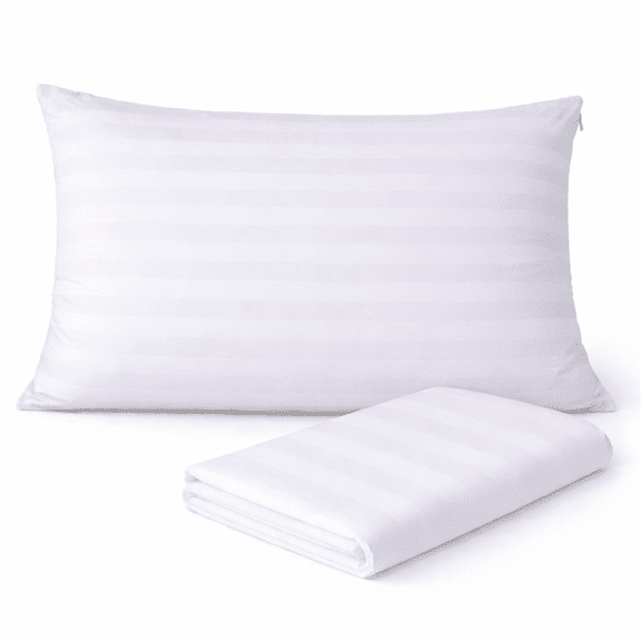 Continental Bedding 100% Cotton Damask Stripe Pillow Protector – 300 Thread Count, Zippered Hypoallergenic Cover - Standard - 1 Pack