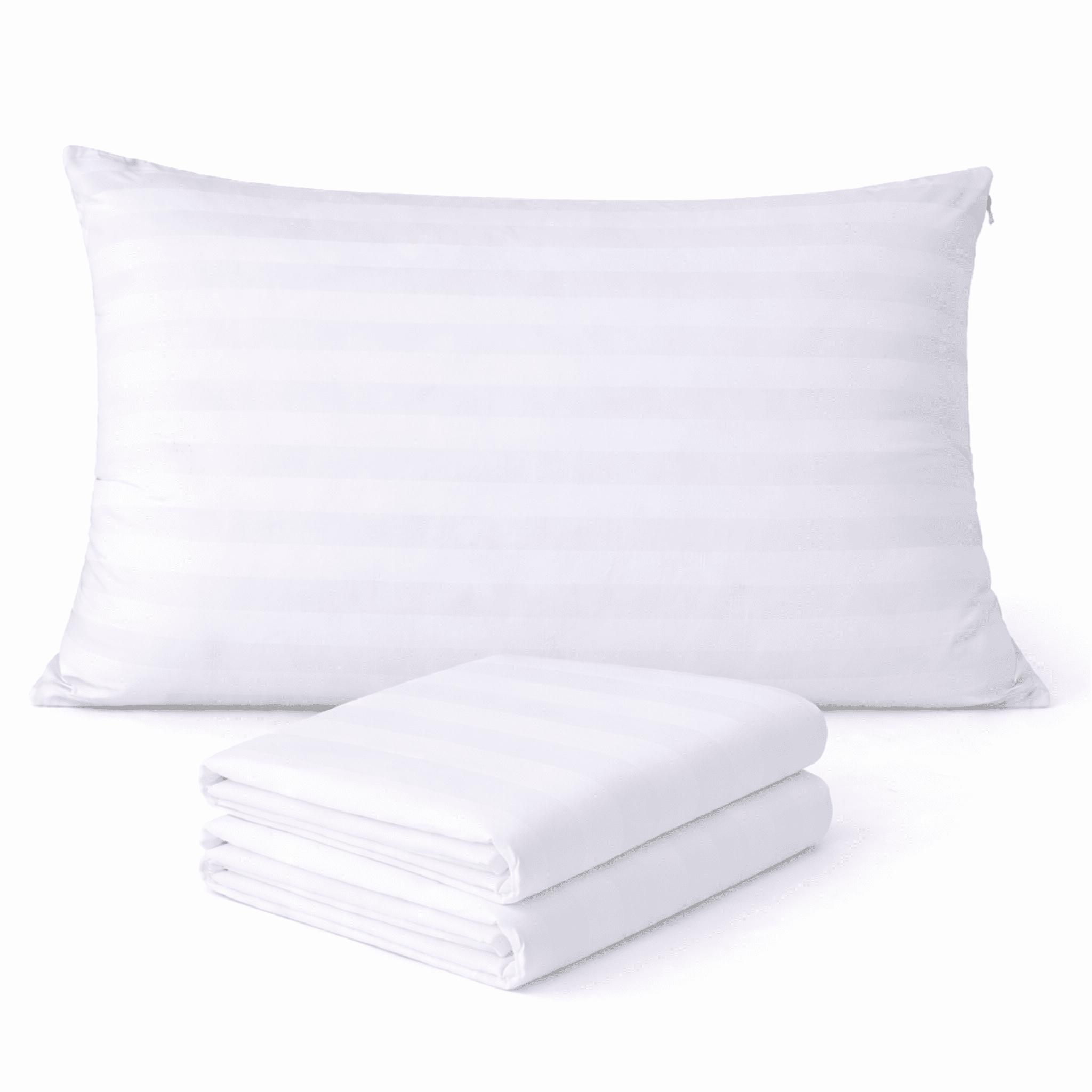 Continental Bedding 100% Cotton Damask Stripe Pillow Protector – 300 Thread Count, Zippered Hypoallergenic Cover - Queen - 2 Pack