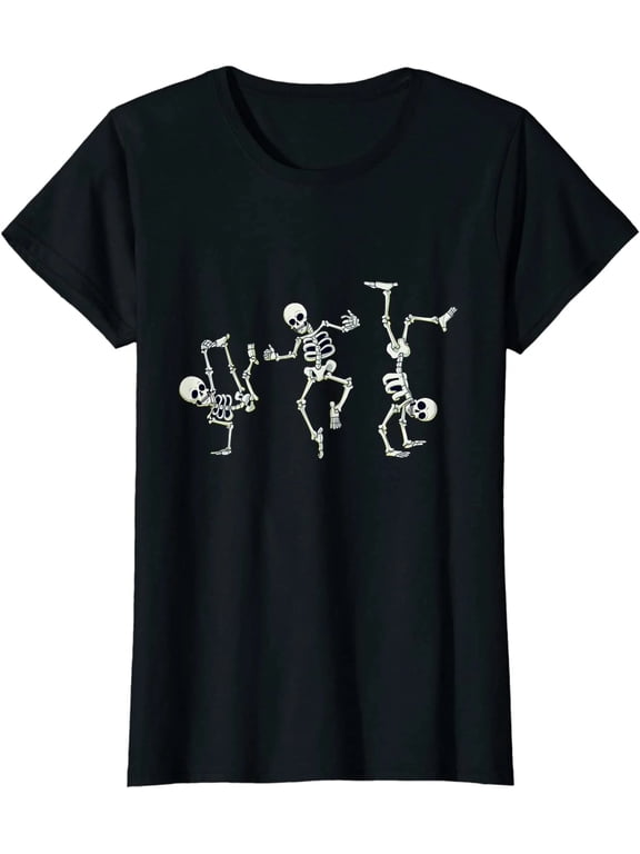 100% Cotton Dancing Skeletons Halloween Shirt, Funny Skeleton Dance Graphic T-Shirt, Spooky Halloween Party Tee, Casual Short Sleeve Gift Shirt, Adult Unisex T-Shirt for Men and Women, Black