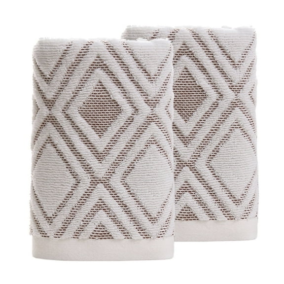 100% Cotton Diamond Pattern Hand Towels for Bathroom Set of 2 (Beige Brown)