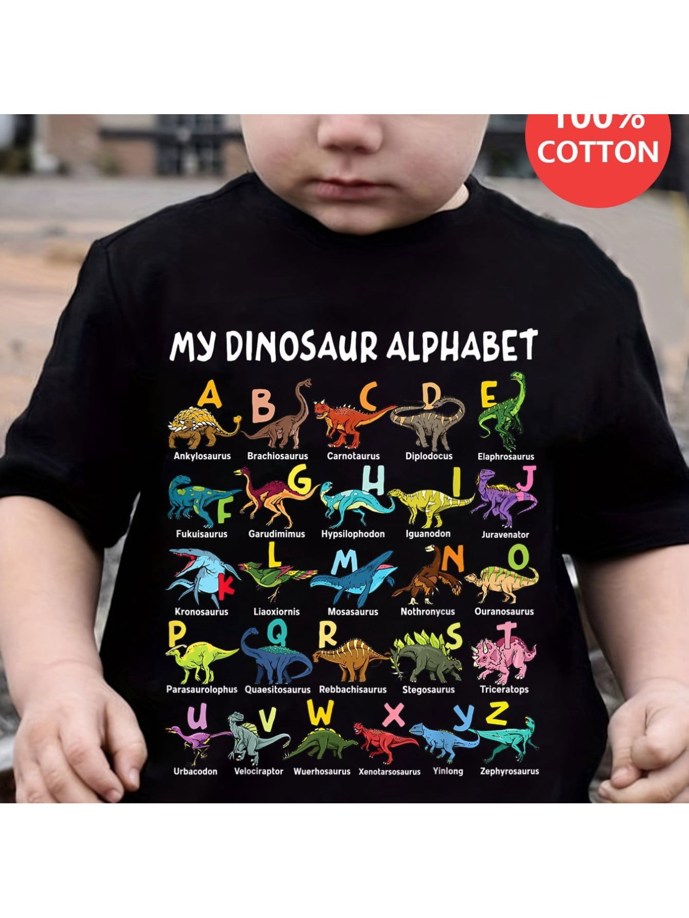 100% Cotton ' Dinosaur alphabet T-Shirt – Fun & educational Round Neck