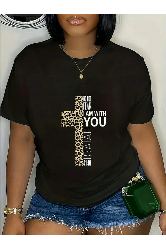 100% Cotton Do Not Fear Verse Christian Mom Gifts Cheetah Print Cross T-Shirt