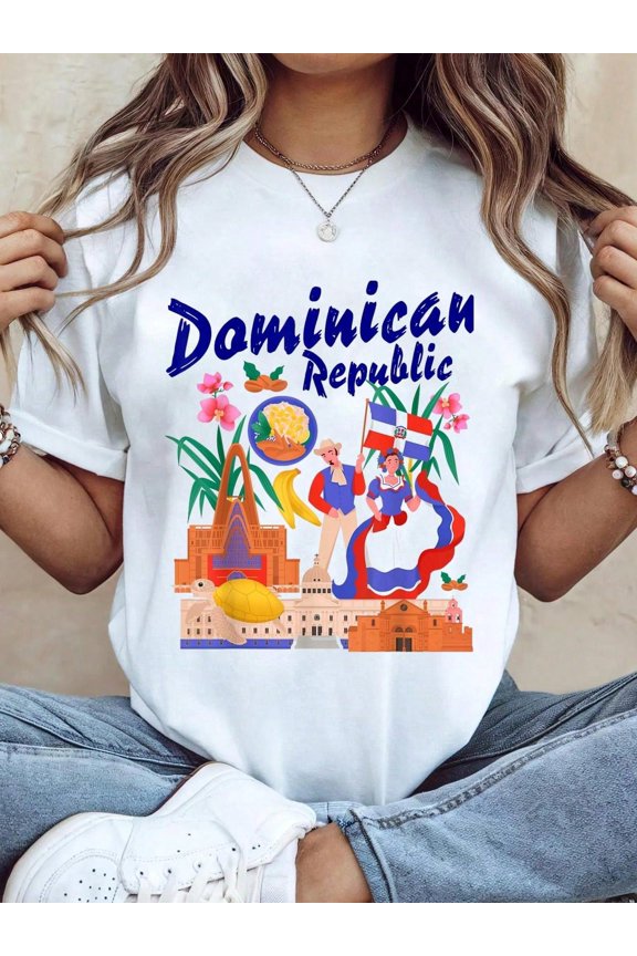 100% Cotton Dominican Republic Fancy Dress Ideas For Kids Dominican Printed T-Shirts For Women