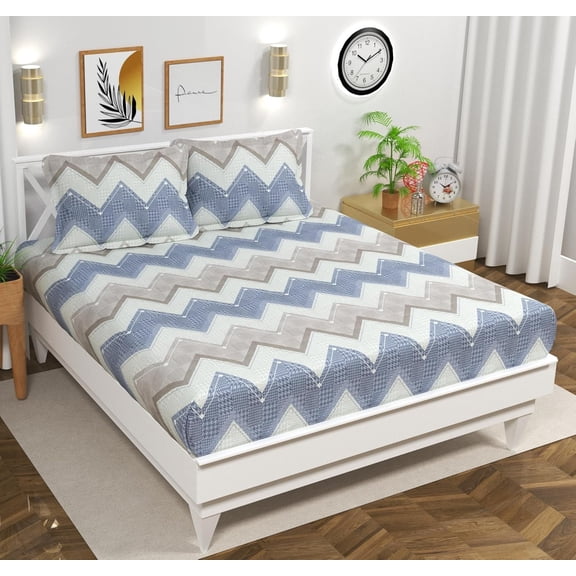 100% Cotton Double Bed Bedsheet Set With 2 Pillow Covers - 90 X 90 Inches, Multicolor | 144 Thread Count Soft & Breathable, Perfect For All Seasons