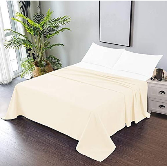 100% Cotton Double Bedsheets Size - 81 X 96 Inches, Ivory | 750 Thread Count Sateen Finish Luxuries - Ideal For Guest Room, Hotel Quality | 1 Piece Bed Sheet