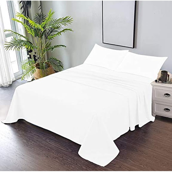 100% Cotton Double Bedsheets Size - 81 X 96 Inches, White | 750 Thread Count Sateen Finish Luxuries - Ideal For Guest Room, Hotel Quality | 1 Piece Bed Sheet