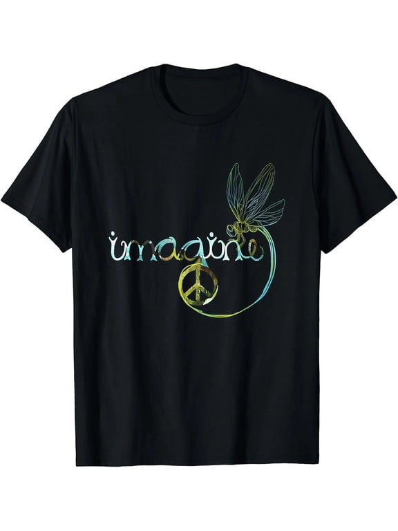 100% Cotton Dragonfly Peace Sign Tie Dye Graphic T-Shirt, Hippie Boho Free Spirit Casual Short Sleeve Tee, Retro Style Unisex Shirt for Adult Men and Women