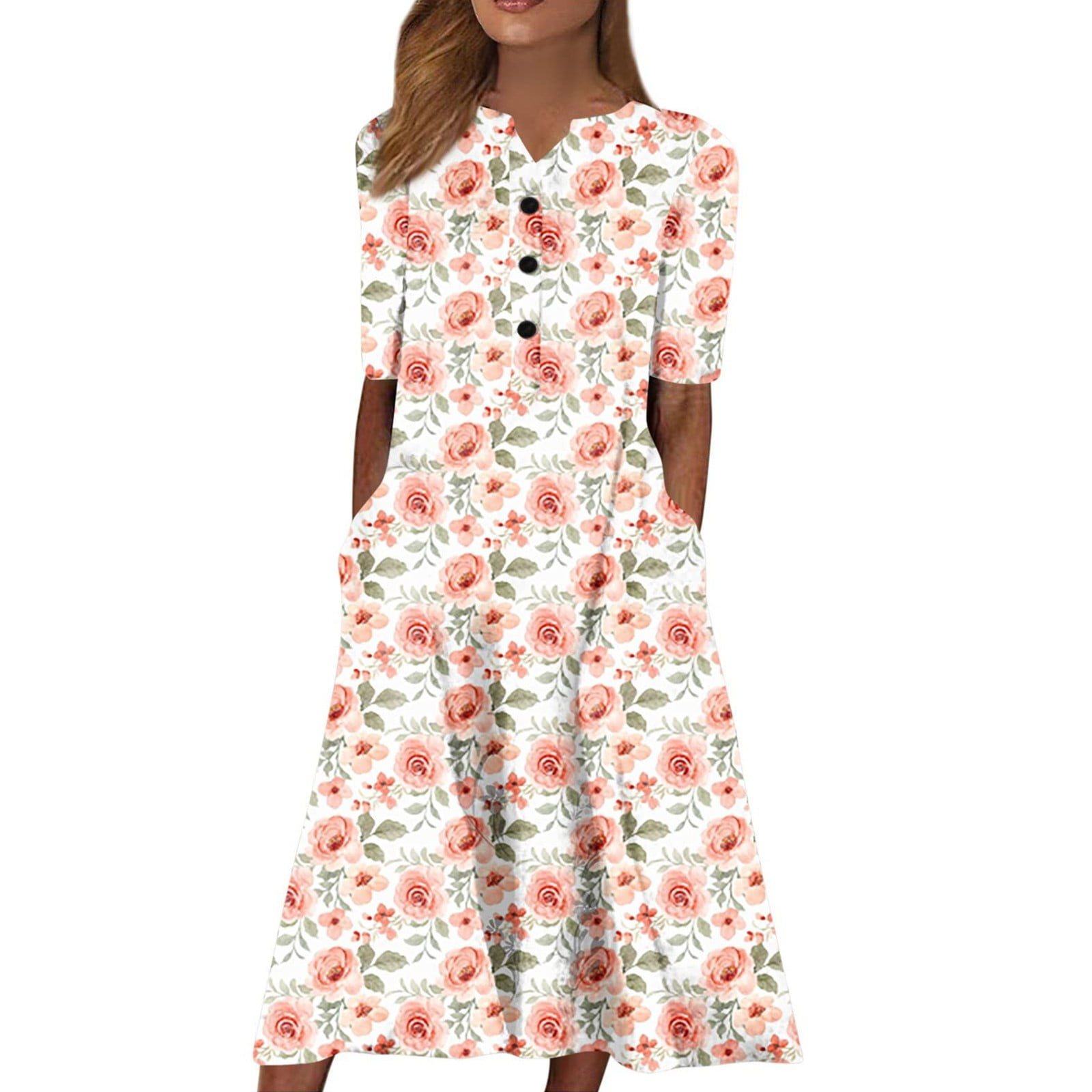 white christmas dresses SHEIN VCAY Summer Vacation Floral Print Short Sleeve Casual Dress With –  Loyabi