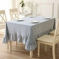 thumbnail image 1 of 100% Cotton Dust Blue Plaid Ruffled Table Cloth for Rectangle Table Seat 4-6, Classic Farmhouse Checker Gingham Vintage Decorative Tablecloth - 70"x52", 1 of 7