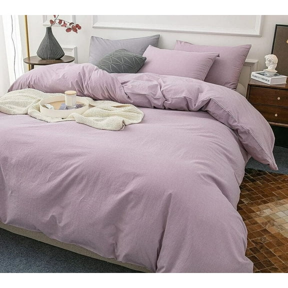 100% Cotton Duvet Cover Light Purple 3 Piece - Ultra Soft And Easy Care Bedding Set Organic Boho Bedding Twin, Duvet Cover Set of Duvet
