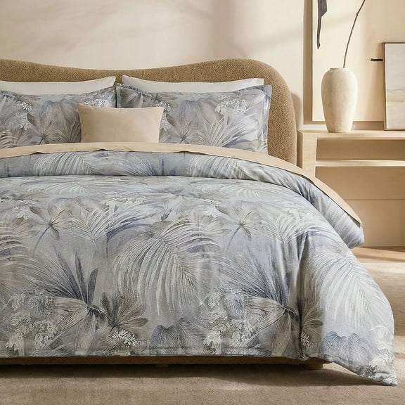100% Cotton Duvet Cover –Luxury Botanical Bedding Set with Zipper Closure, 3 Pieces Soft Breathable Leaf Pattern Bedding Set for All Seasons