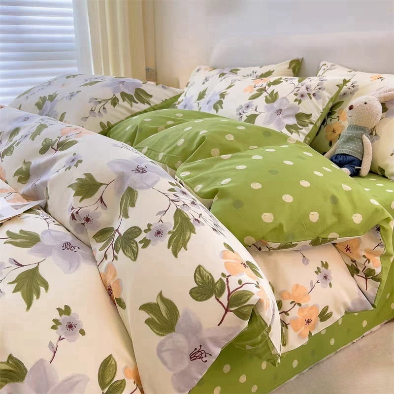 100% Cotton Duvet Cover Set 3Pcs Queen 1 Comforter Cover 2 Pillowcases Bedding Set Floral Printed Soft Breathable