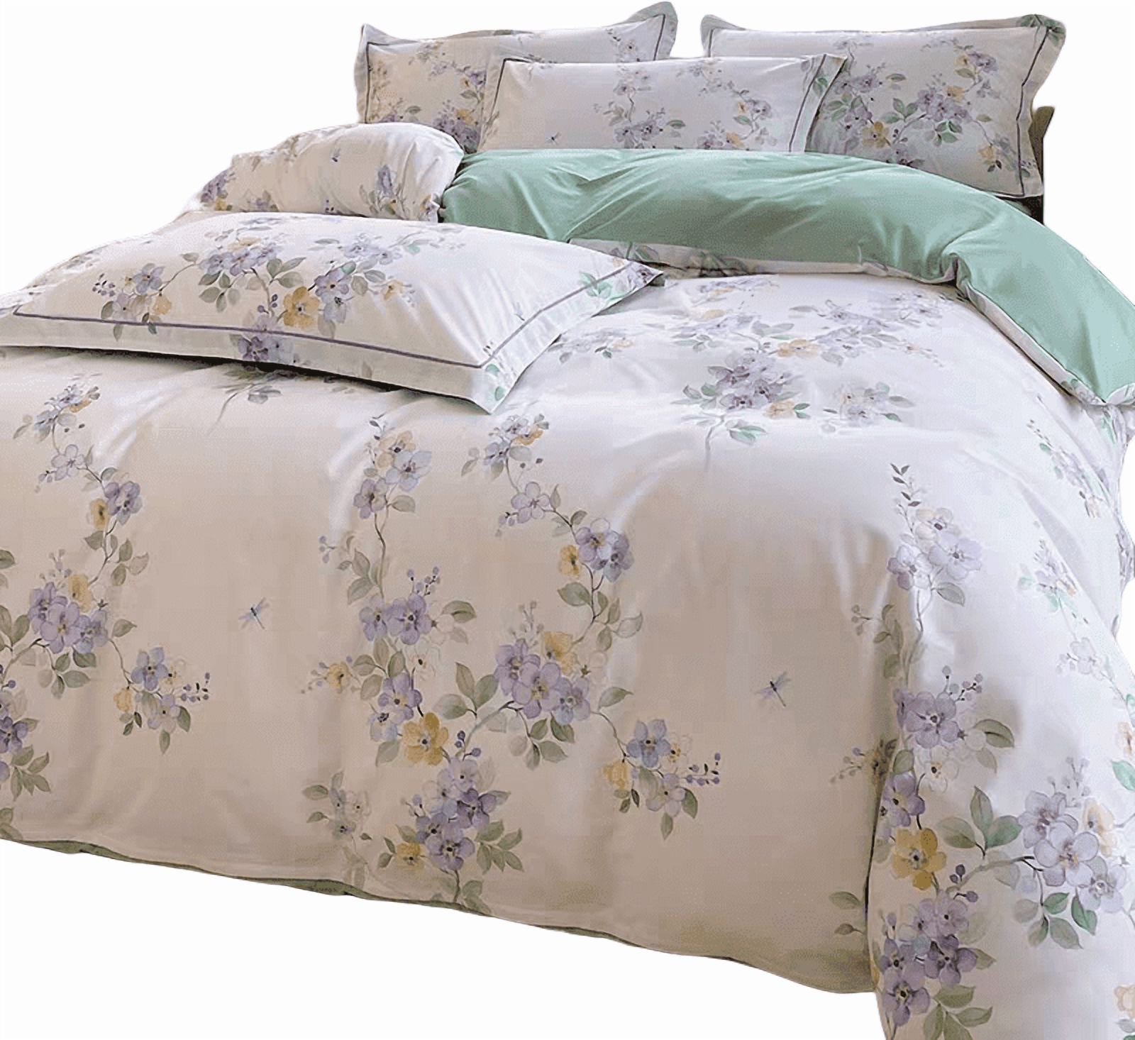 100% Cotton Duvet Cover Set 3Pcs Queen 1 Comforter Cover 2 Pillowcases Bedding Set Floral Printed Soft Breathable