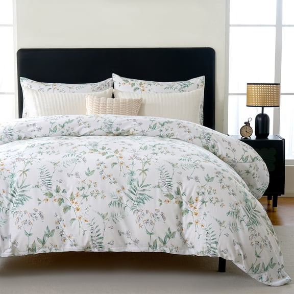 100% Cotton Duvet Cover Set Vintage Chic Style Green Floral Duvet Cover Lightweight Floral Bedding Set with Zipper Closure for All Season, Exquisite, Ultra Soft