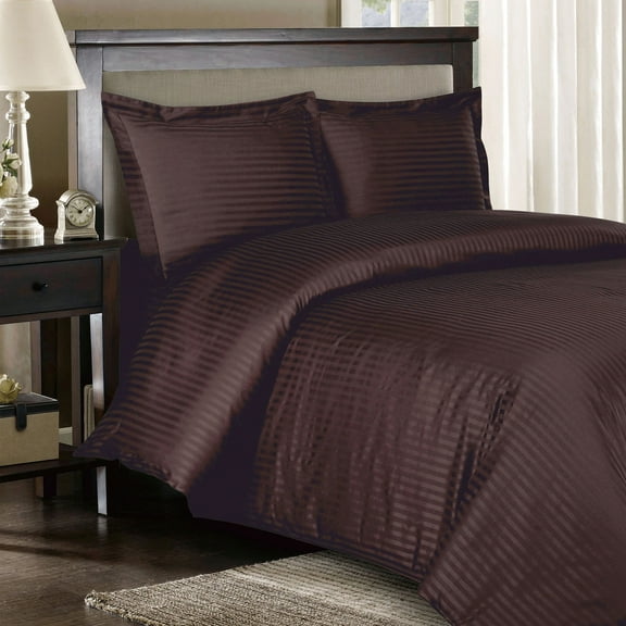 100% Cotton Duvet Cover Sets 300 Thread Count Damask Striped - Twin/Twin XL - Chocolate