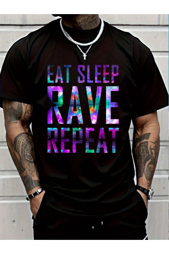 100% Cotton EAT SLEEP RAVE REPEAT T-Shirt For Partys T-Shirt Short Sleeve T-Shirt Women's Men's Graphic Tee Causal Tops Women's Men Graphic Tee