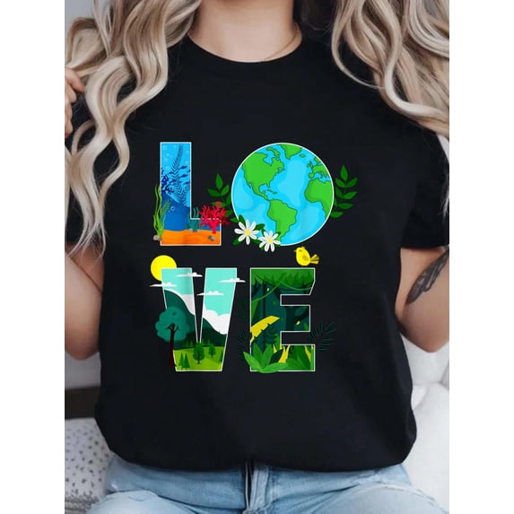 100% Cotton Earth Day Shirt Teacher EnvironWoment Day Recycle Earth Day T-Shirt Print Round Neck Short Sleeve T-Shirt For Women Casual, Summer, Women Top Graphic Tees Women Tops