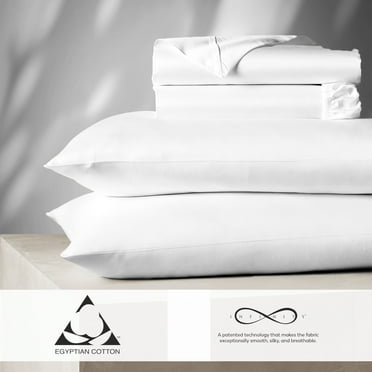 Aireolux 100% Cotton Egyptian 1000 Thread Count Full Bed Sheet Set – 4-Piece Silky Sateen, Deep Pocket, Super Soft & Breathable, White