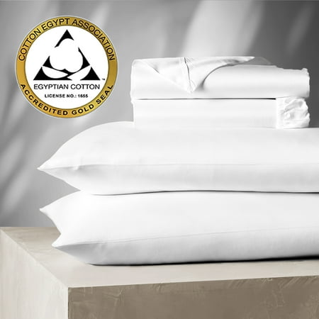 Aireolux 100% Egyptian Cotton 1000 Thread count 4 Piece Full Bed Sheet Set – Silky Sateen, Deep Pocket, Super Soft & Breathable, White