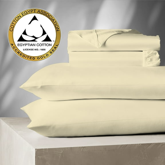 Aireolux 100% Cotton Egyptian 1000 Thread Count King Bed Sheet Set – 4-Piece Silky Sateen, Deep Pocket, Super Soft & Breathable, Yellow