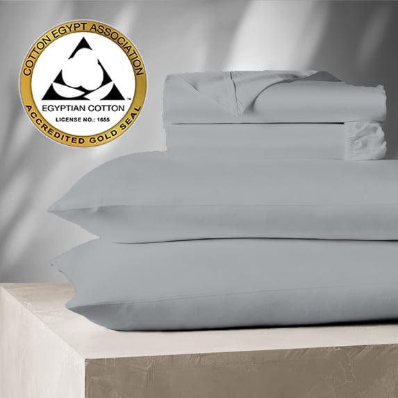 Aireolux 100% Egyptian Cotton 1000 Thread count 4 Piece King Bed Sheet Set – Silky Sateen, Deep Pocket, Super Soft & Breathable, Silver