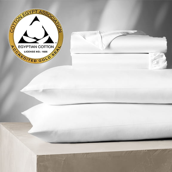 Aireolux 100% Egyptian Cotton 1000 Thread count 4 Piece King Bed Sheet Set – Silky Sateen, Deep Pocket, Super Soft & Breathable, White