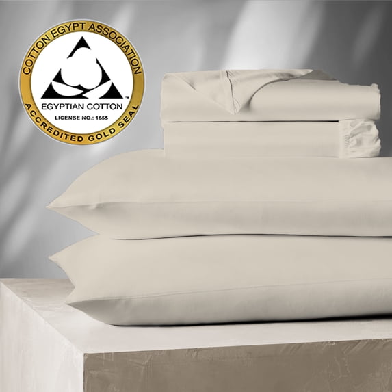 Aireolux 100% Cotton Egyptian 1000 Thread Count Queen Bed Sheet Set – 4-Piece Silky Sateen, Deep Pocket, Super Soft & Breathable, Off-White by Linen Closet