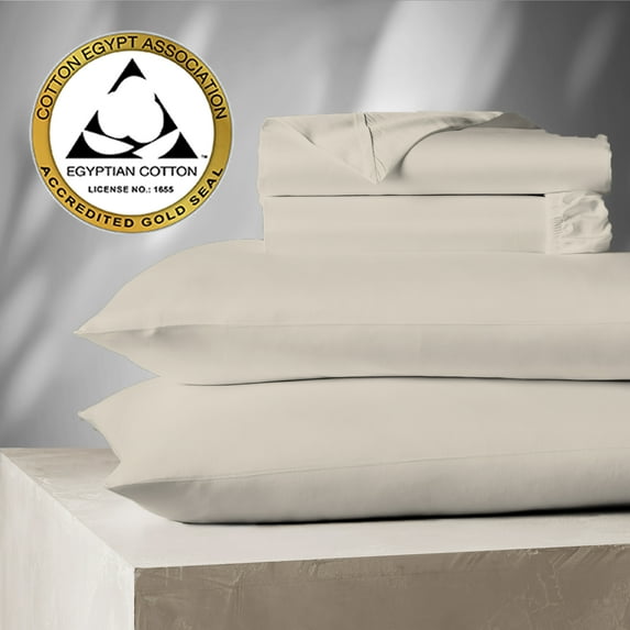 Aireolux 100% Egyptian Cotton 1000 Thread count 4 Piece Queen Bed Sheet Set – Silky Sateen, Deep Pocket, Super Soft & Breathable, Off-White
