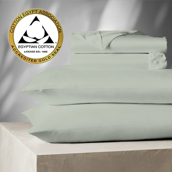 Aireolux 100% Cotton Egyptian 1000 Thread Count Queen Bed Sheet Set – 4-Piece Silky Sateen, Deep Pocket, Super Soft & Breathable, Green