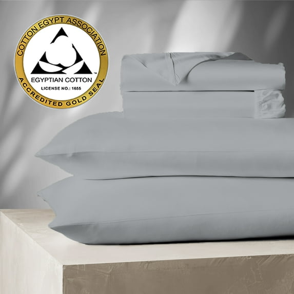 Aireolux 100% Egyptian Cotton 1000 Thread count 4 Piece Queen Bed Sheet Set – Silky Sateen, Deep Pocket, Super Soft & Breathable, Silver