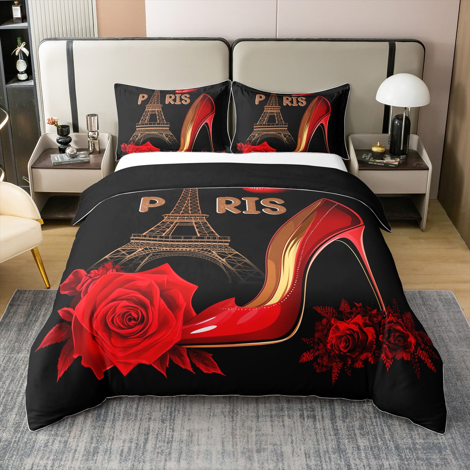 100 Cotton Eiffel Tower Bedding Set Full for Girls Women,High Heels