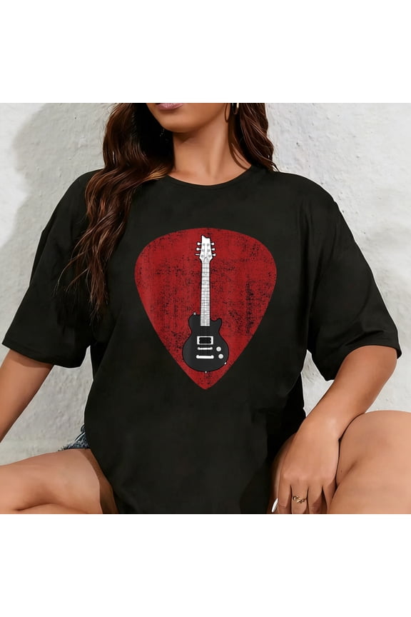 100% Cotton Electric Guitar Pick, Guitar Stringed Instrument T-Shirt