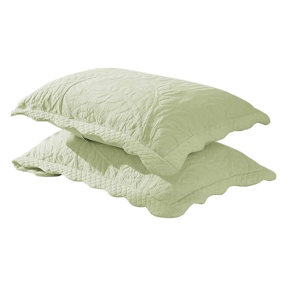 100% Cotton Embroidered Quilted Pillow Shams - King - Green
