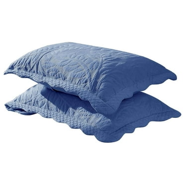 100% Cotton Embroidered Quilted Pillow Shams - King - Navy