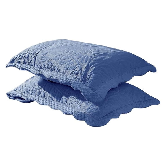 100% Cotton Embroidered Quilted Pillow Shams - King - Navy