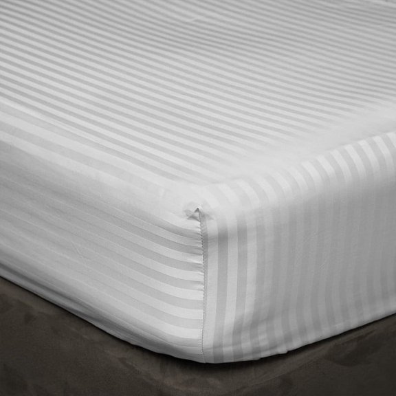 100% Cotton Extra Deep Pocket Fitted Sheets 3 Piece Set- Hotel Luxury Collection- 12" Deep Pocket Fitted Sheets- 300TC Ultra Soft & Wrinkle-Free- Light Grey Stripe, Olympic Queen Size.