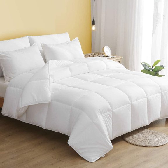 100% Cotton Fabric Down Alternative Comforter, Ultra-Soft Skin-Friendly Cloud Breathable Eucalyptus Microfiber Filled Duvet Insert, Lightweight, California King (102x94, White)