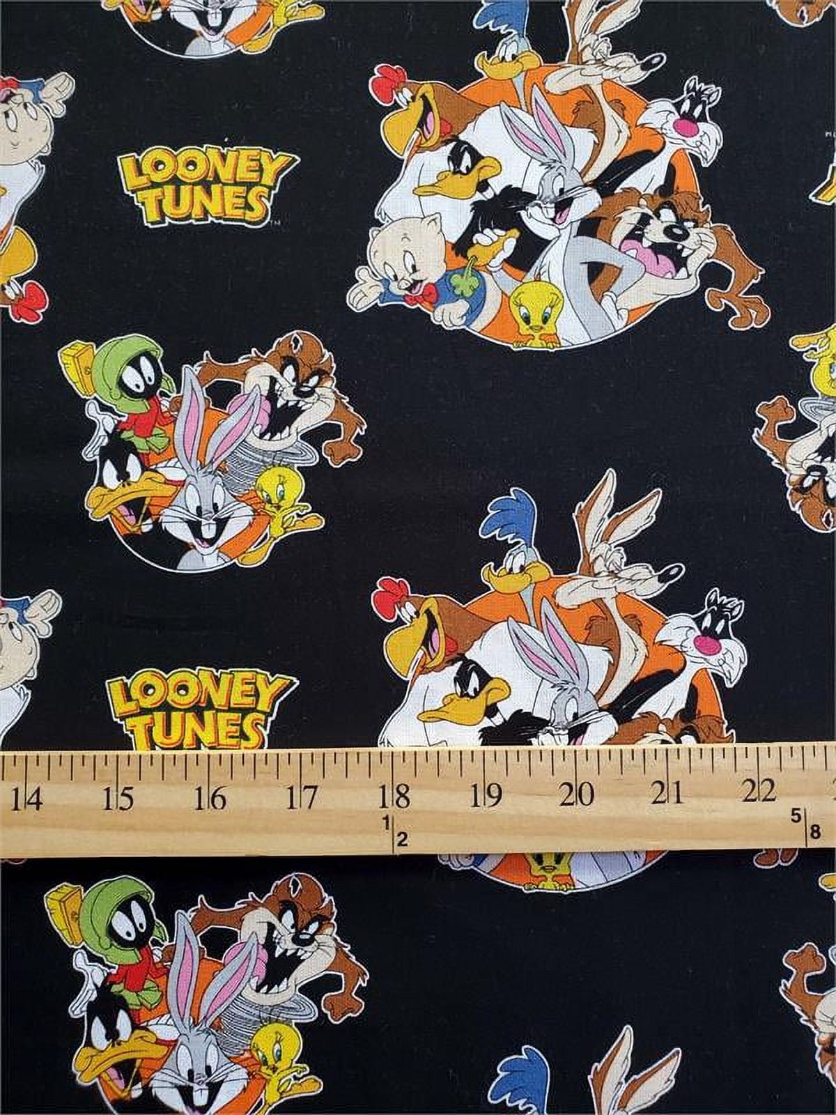 100% Cotton Fabric "Looney Tunes Gang in BLACk Background" Print /45" Wide/ SBY