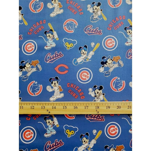 100% Cotton Fabric "MLB Mickey Mouse, Baseball - Cshicago Cubs" Print / 45" Wide