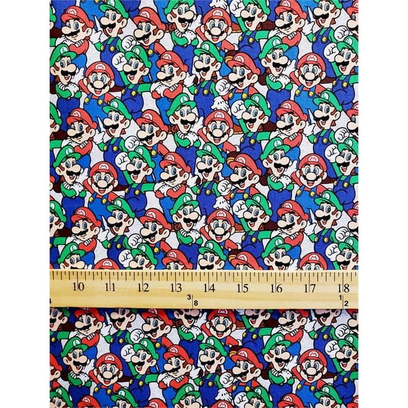 100% Cotton Fabric "Mario Bros. Mario and Luigi together ALL OVER pattern"/SBY