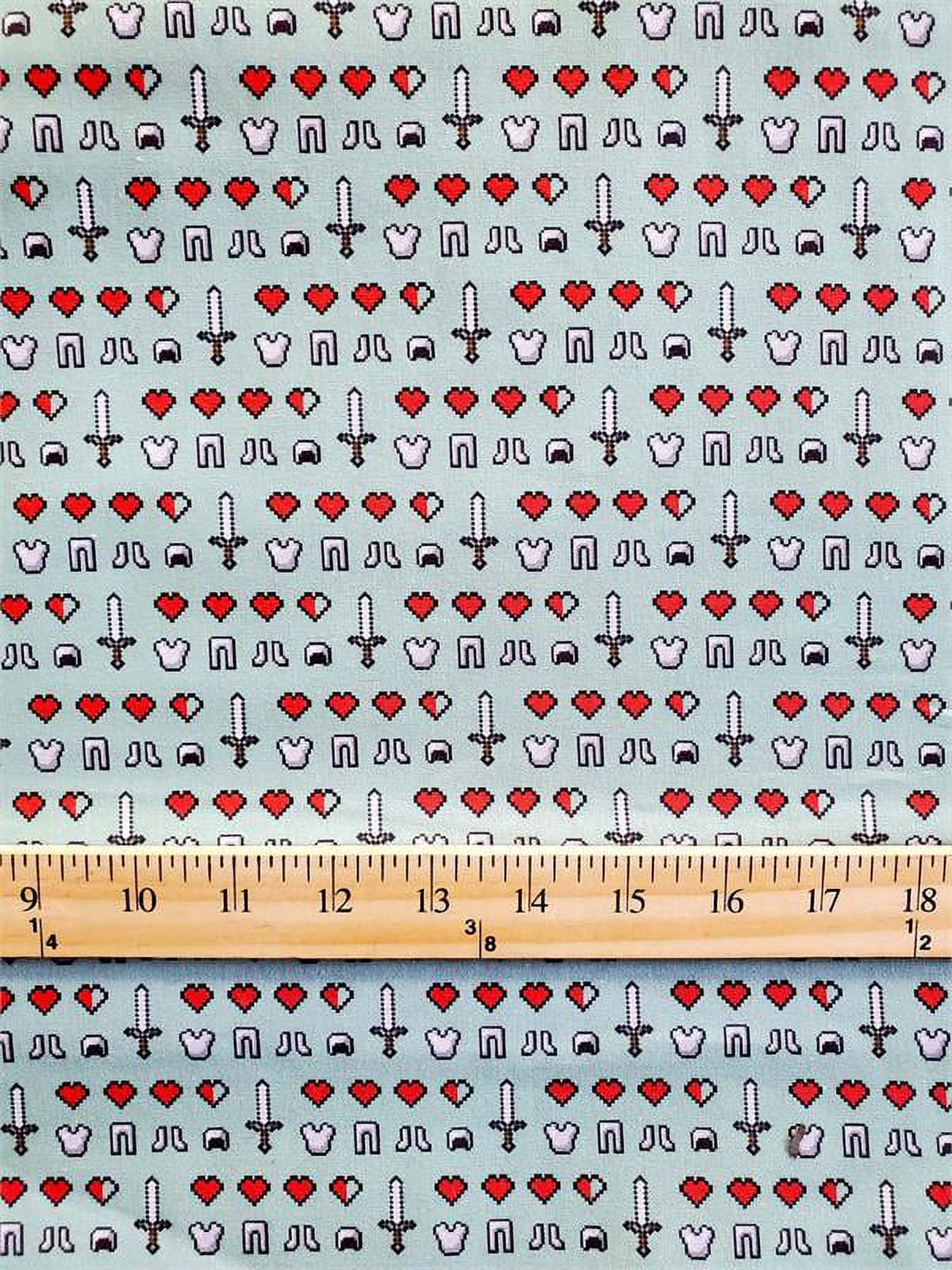 100% Cotton Fabric "Minecraft Heart & Sword" Print / 45" Wide / Sold By The Yard