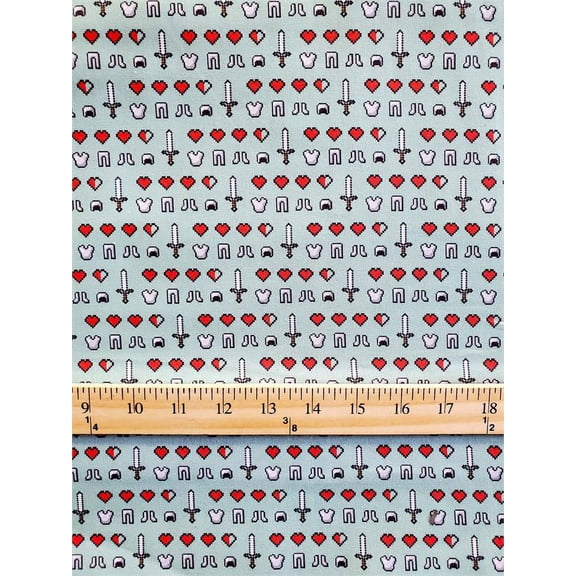 100% Cotton Fabric "Minecraft Heart & Sword" Print / 45" Wide / Sold By The Yard