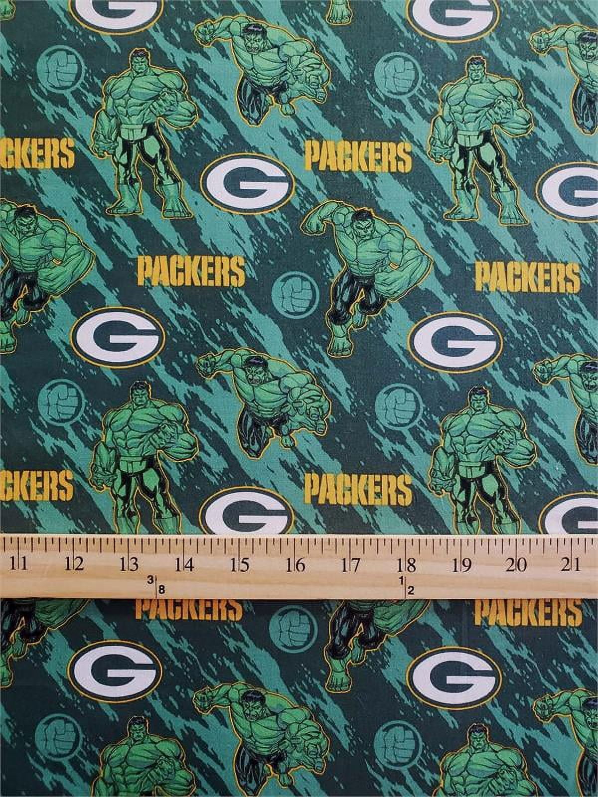 100% Cotton Fabric "NFL Greenbay Packers, FOOTBALL HULK" Print /45"W/ Sold By The Continuous Yard