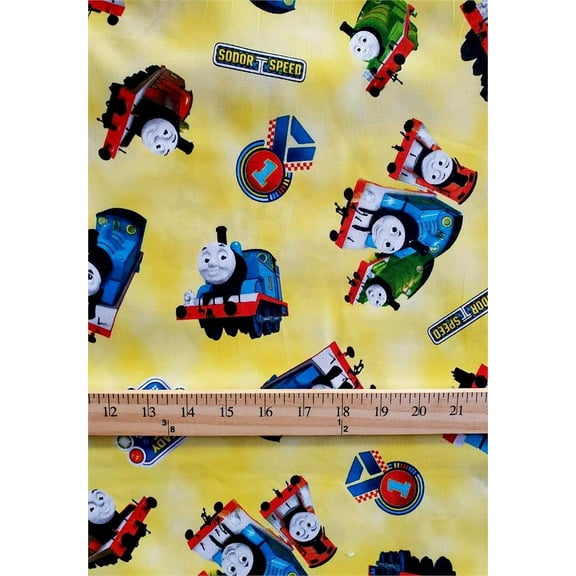 100% Cotton Fabric "Thomas Train, 1st Place Ribbon - SODOR SPEED" Print / 45"