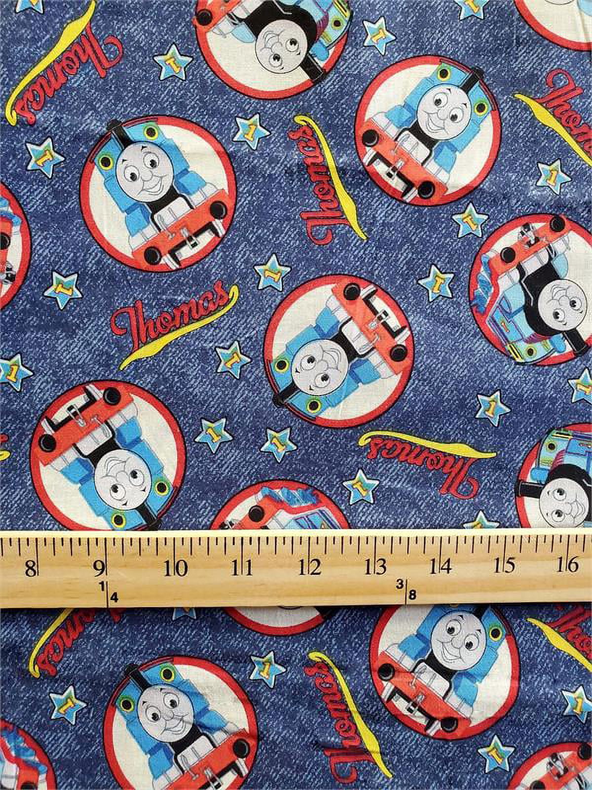 100% Cotton Fabric Thomas Train, Denim background Print/45" Wide/Sold By Yard