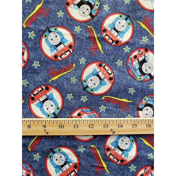 100% Cotton Fabric Thomas Train, Denim background Print/45" Wide/Sold By Yard