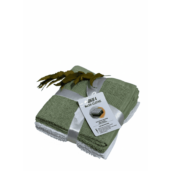 100% Cotton Face Towels  Quick-Dry Washcloths  Green & White Color Set  PACK OF 4
