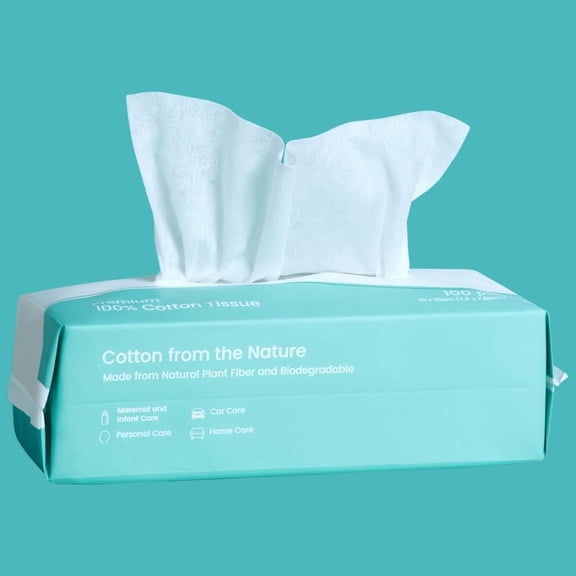100% Cotton Facial Tissue Soft Dry Wipe 6 Pack, Use for Sensitive Skin Disposable Face Towel Extra Thick Dry and Wet Use Disposable Cotton Tissues for Washing Face Makeup Wipes600 Count