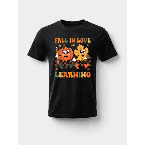 100% Cotton Fall In Love With Learning Thanksgiving Teacher Student T-Shirt